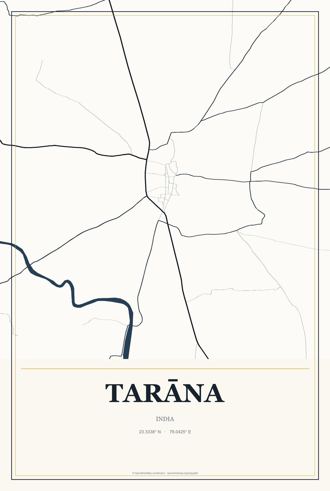 Tarāna, India City Map Aluminum Sign in Citrine Modern style