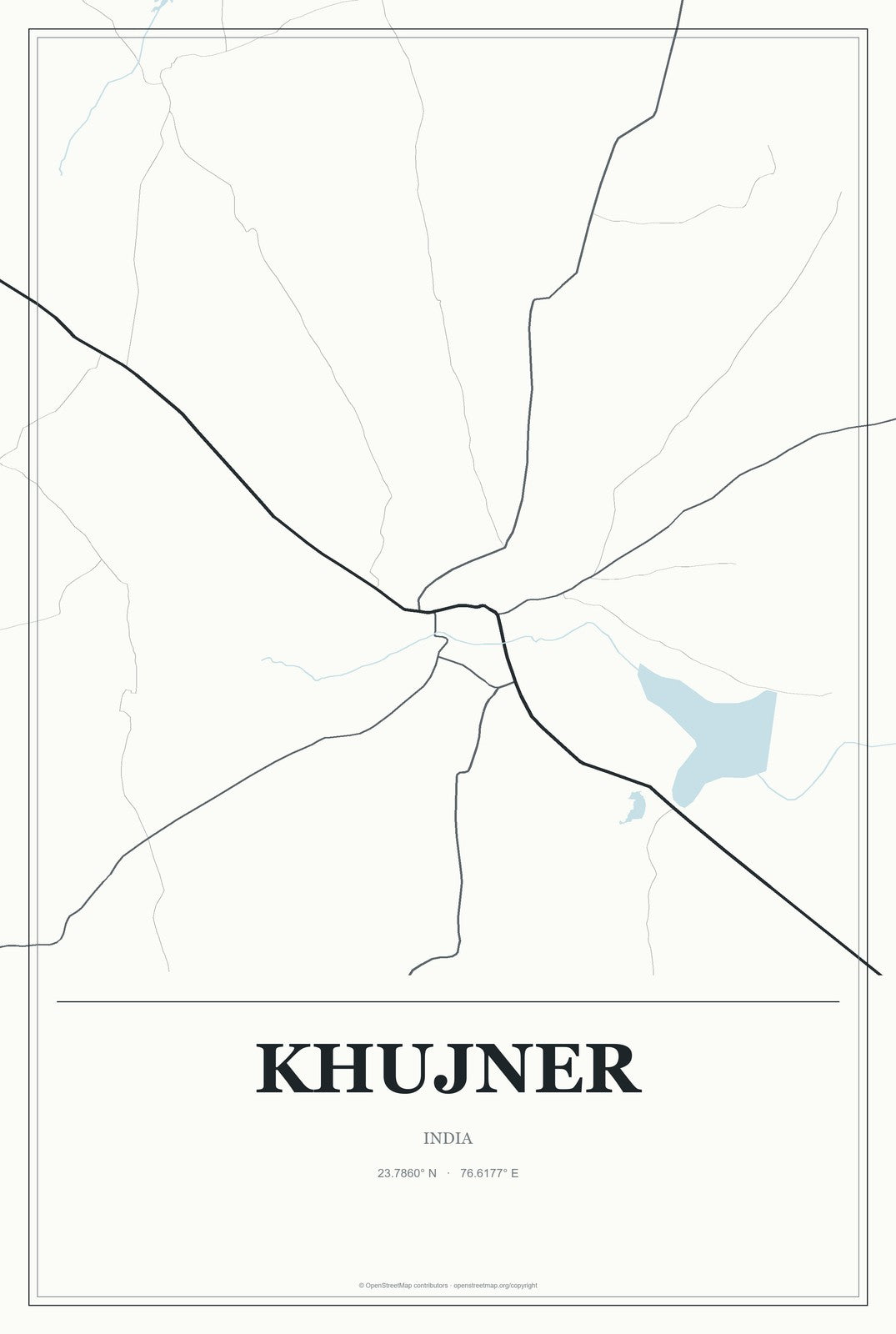 Khujner, India City Map Aluminum Sign in Gallery Air style