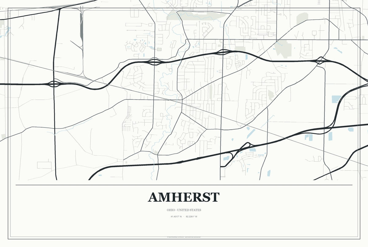 Amherst, Ohio City Map Aluminum Sign in Gallery Air style