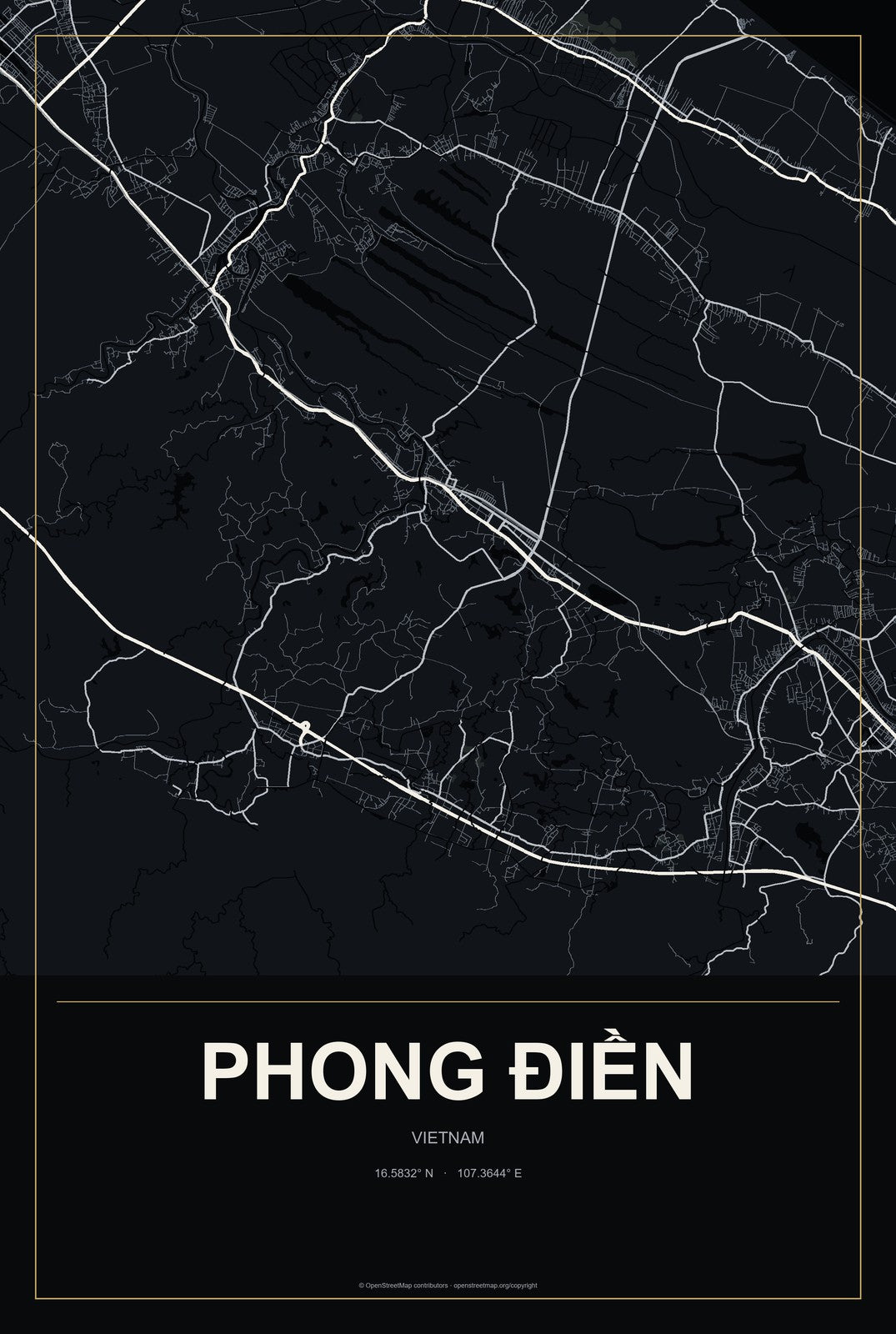 Phong Điền, Can Tho City, Vietnam City Map Aluminum Sign in Metropolitan Noir style