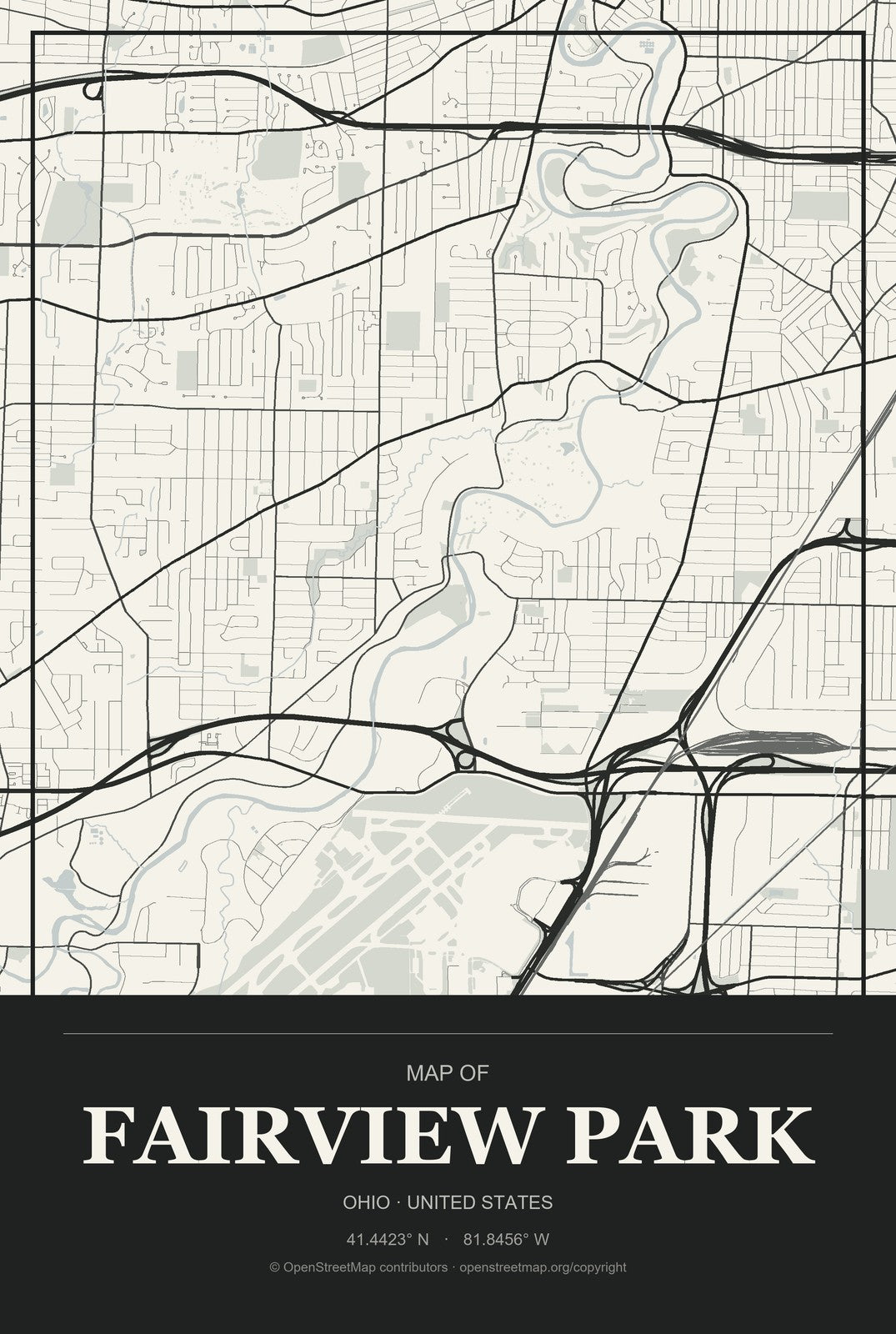 Fairview Park, Ohio City Map Aluminum Sign in Museum Plaque style