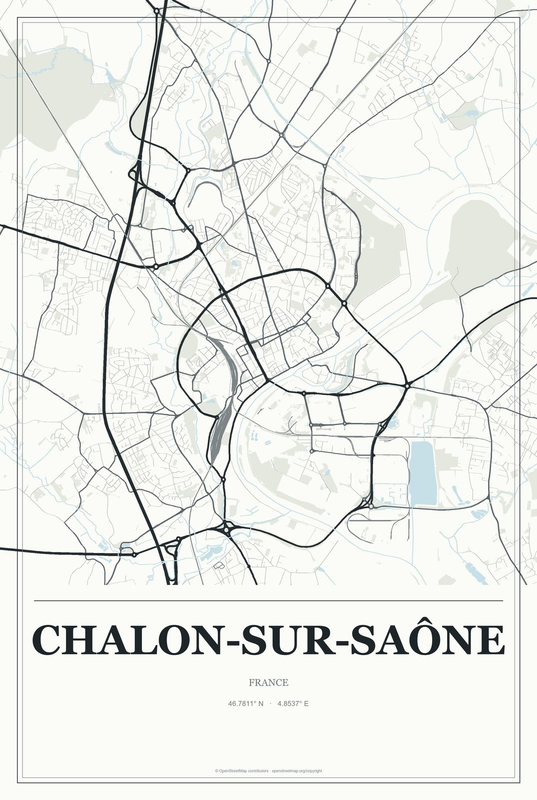 Chalon-sur-Saône, France City Map Aluminum Sign in Gallery Air style