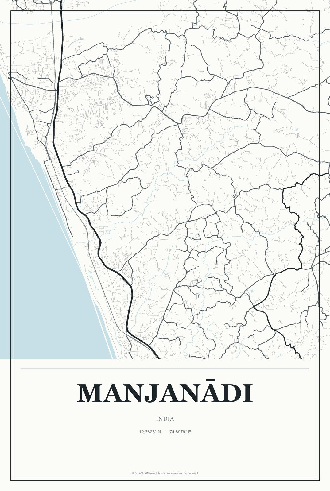 Manjanādi, India City Map Aluminum Sign in Gallery Air style