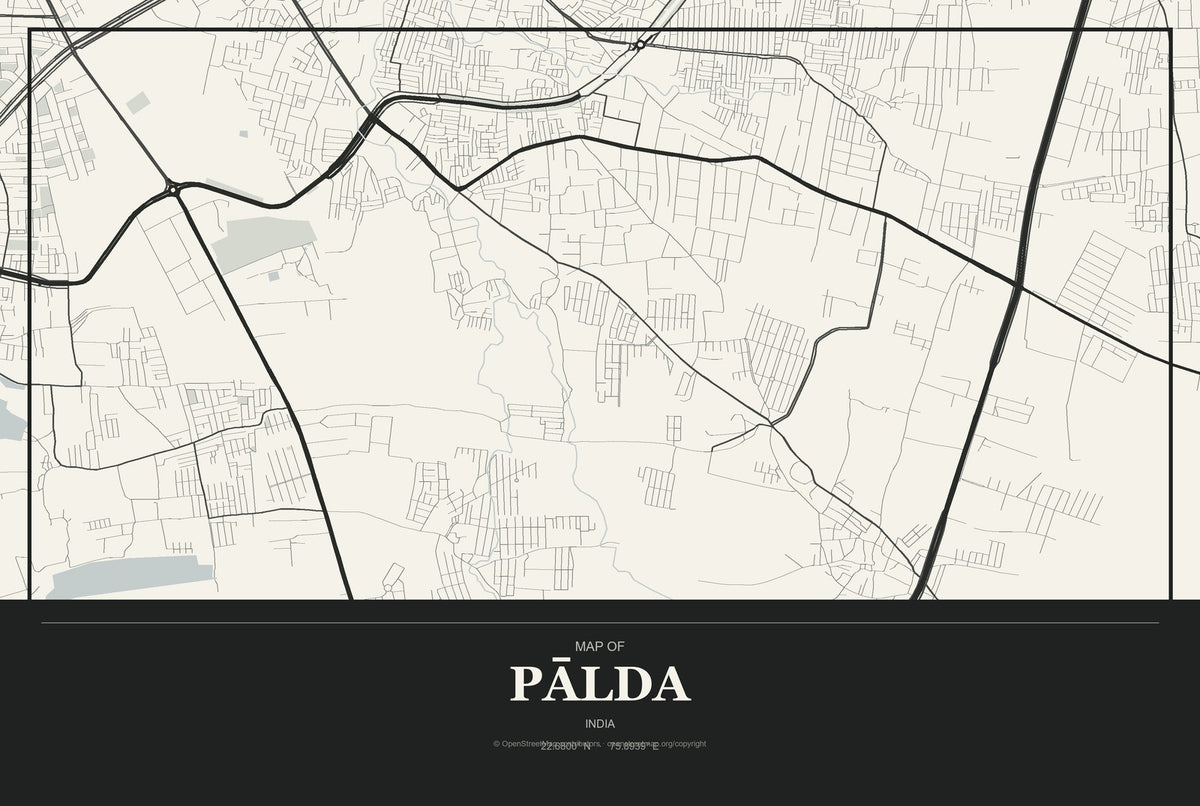 Pālda, India City Map Aluminum Sign in Museum Plaque style