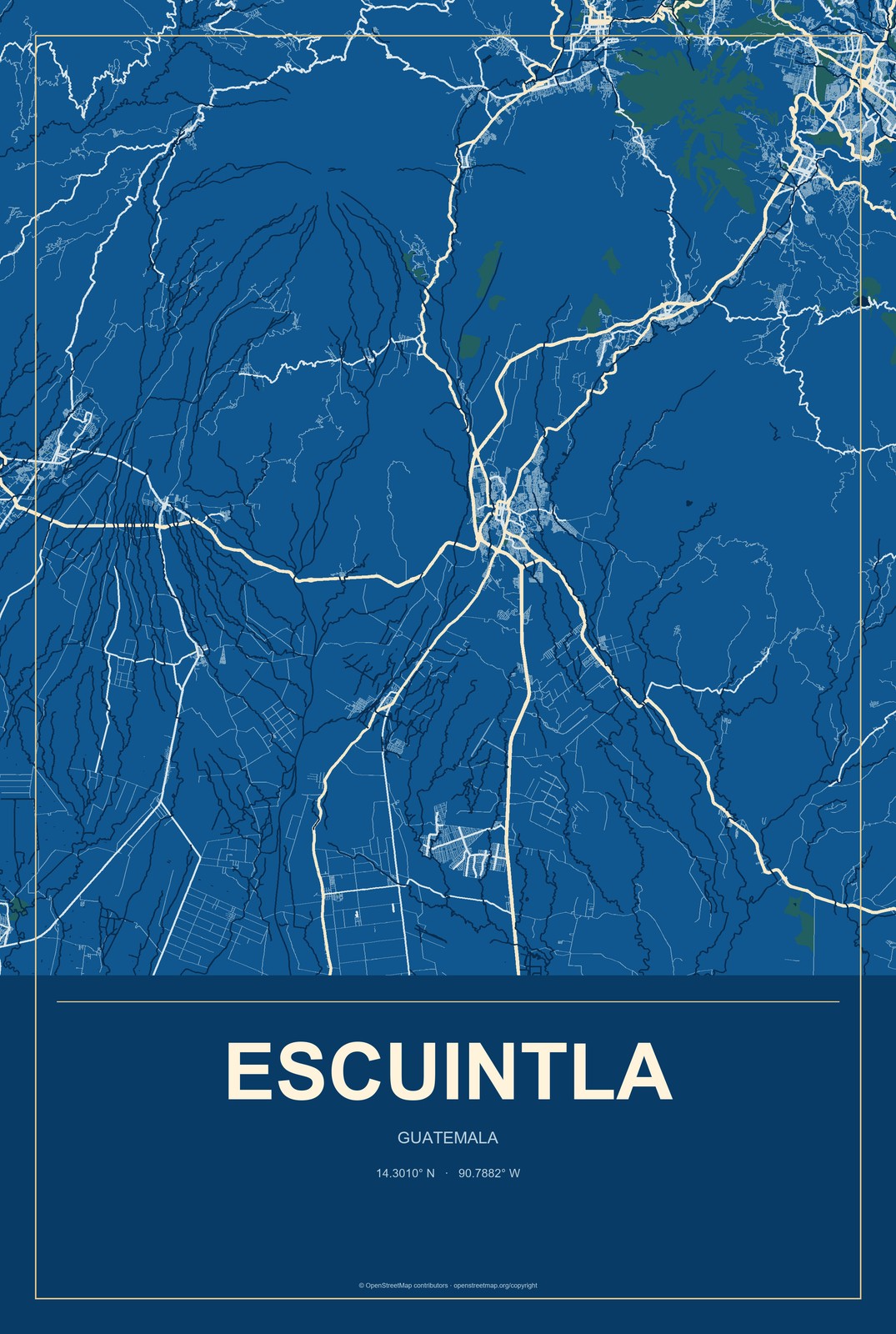 Escuintla, Guatemala City Map Aluminum Sign in Harbor Cobalt style