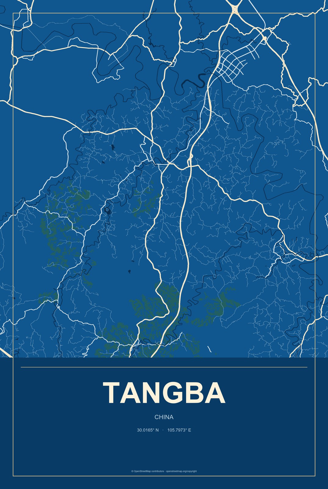 Tangba, China City Map Aluminum Sign in Harbor Cobalt style