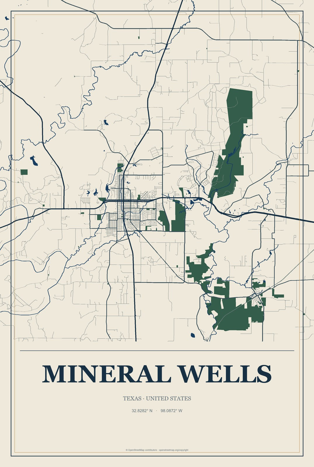 Mineral Wells, Texas City Map Aluminum Sign in Coastal Cutout style