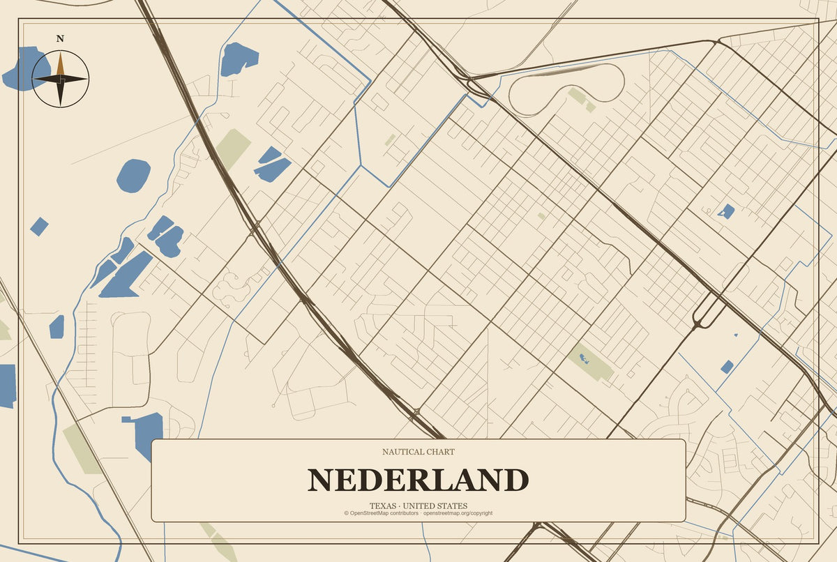 Nederland, Texas City Map Aluminum Sign in Heritage Nautical style