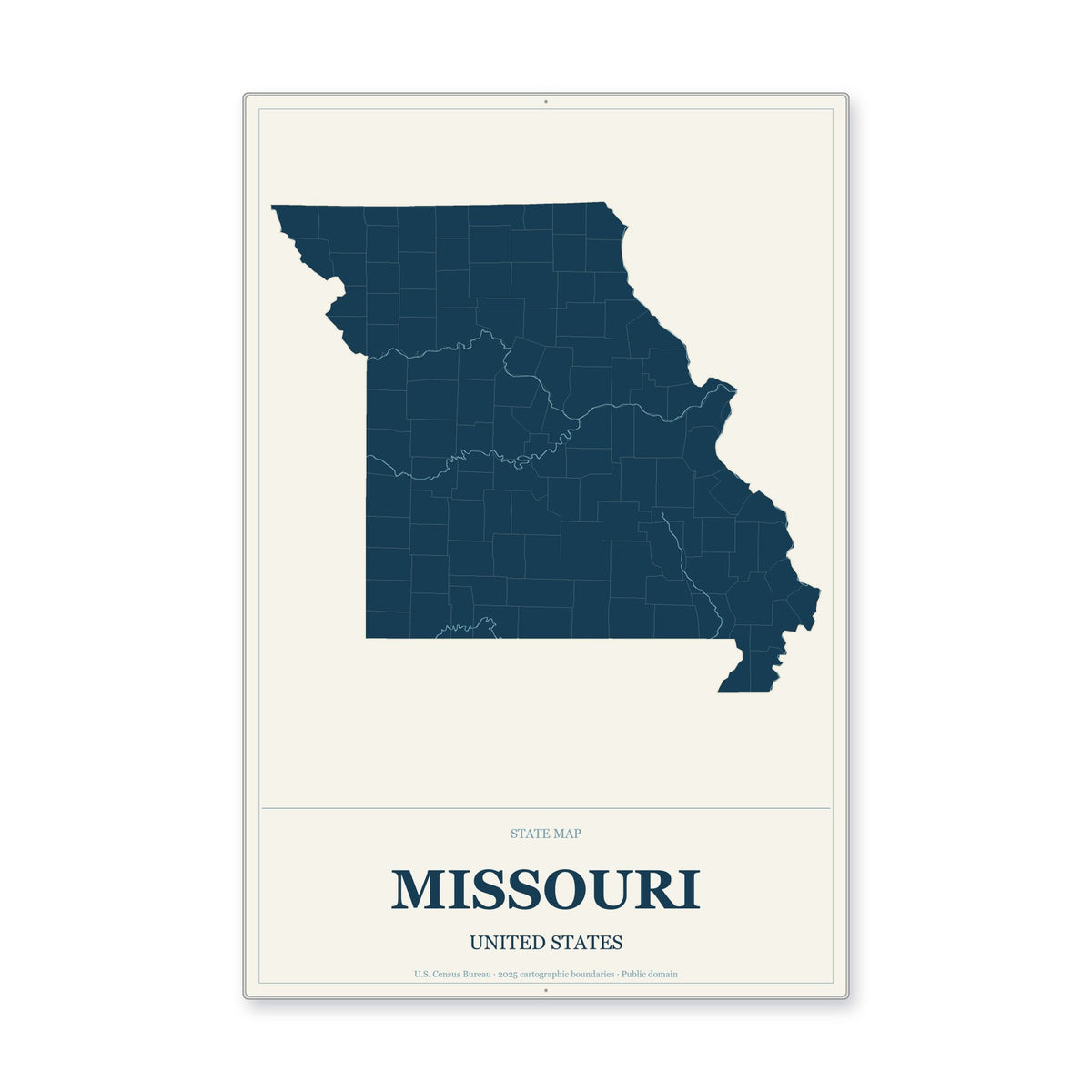 Missouri state map aluminum sign in Coastal Cutout style