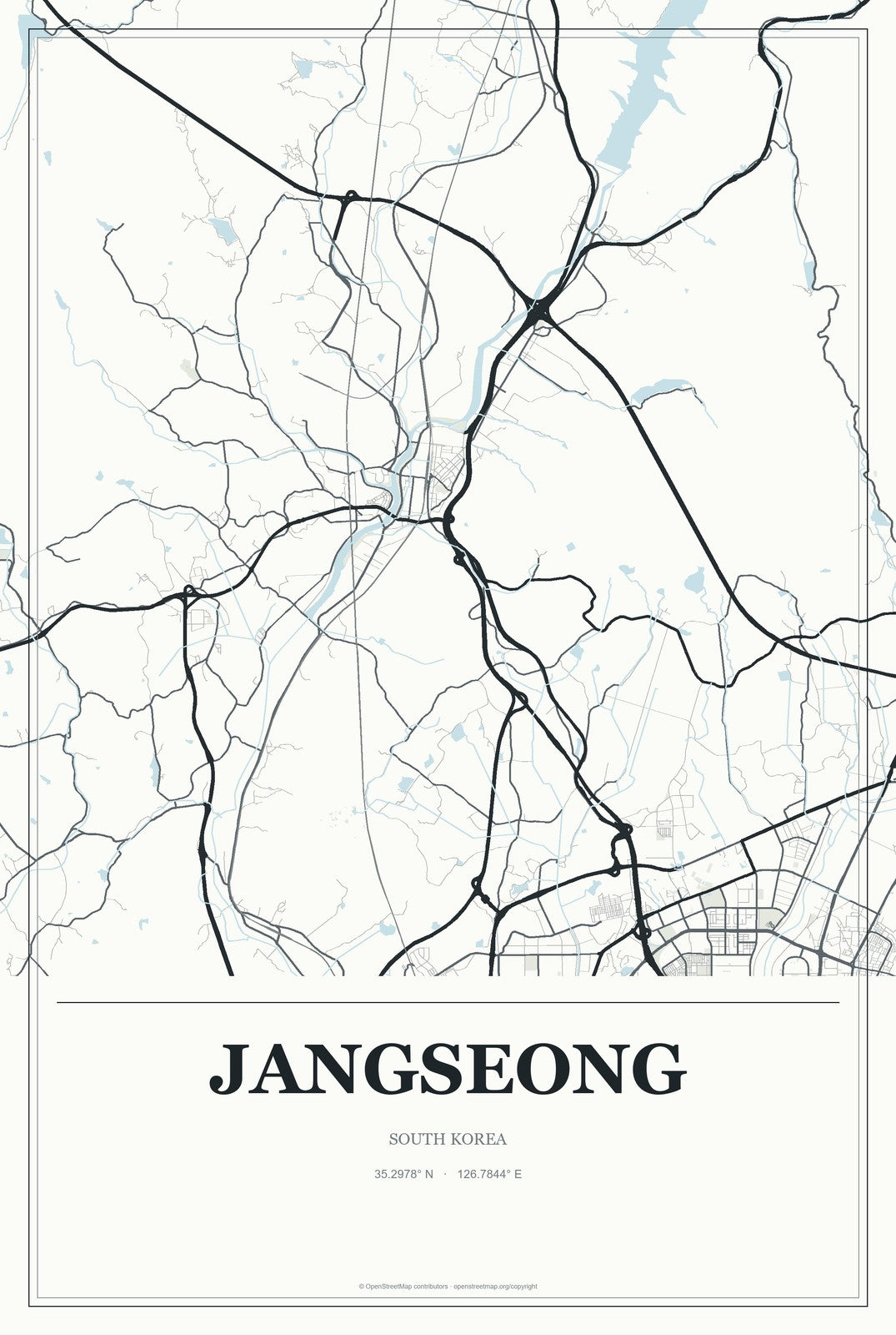 Jangseong, South Korea City Map Aluminum Sign in Gallery Air style