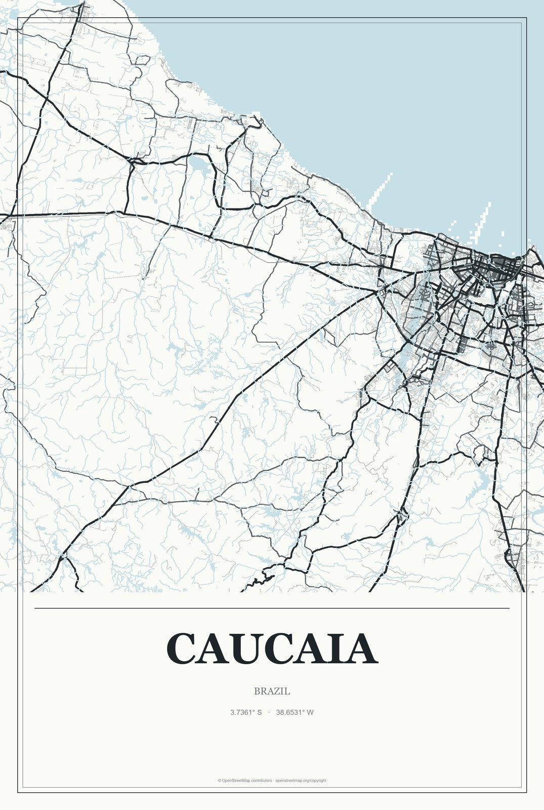 Caucaia, Brazil City Map Aluminum Sign in Gallery Air style