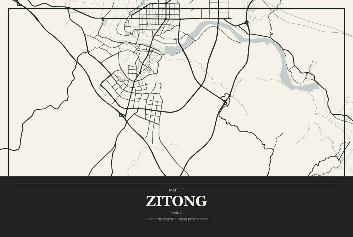 Zitong, China City Map Aluminum Sign in Museum Plaque style