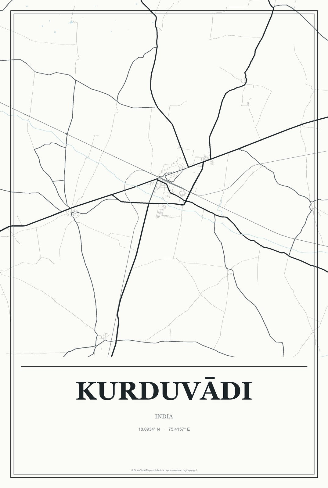 Kurduvādi, India City Map Aluminum Sign in Gallery Air style