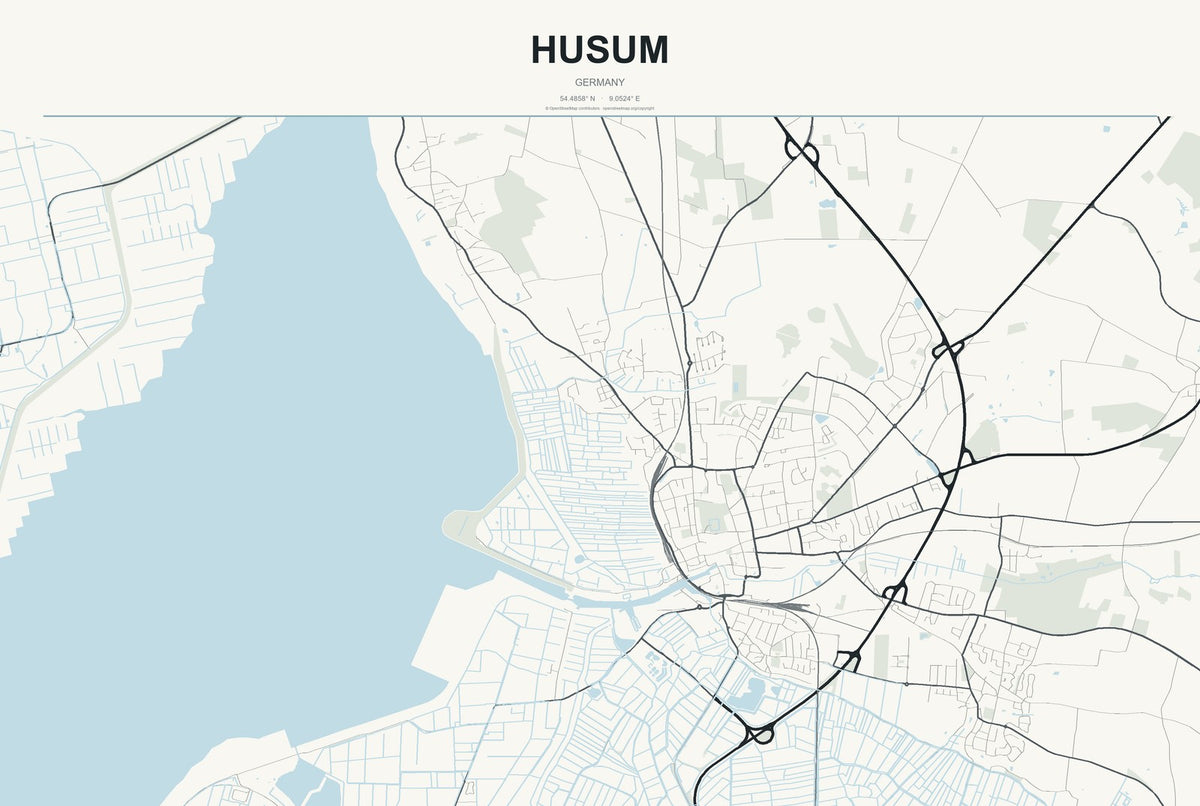 Husum, Germany City Map Aluminum Sign in Headline Atlas style