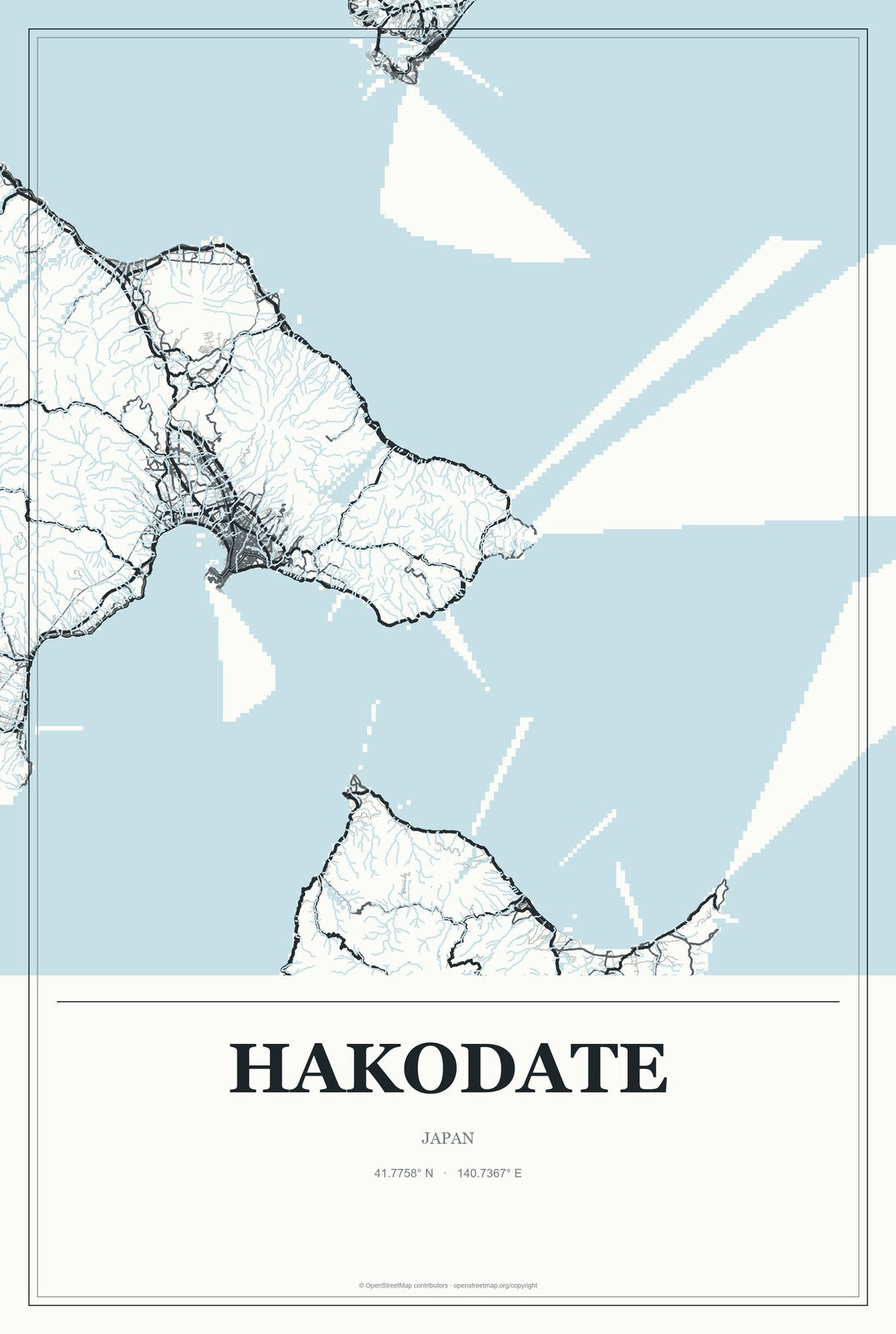 Hakodate, Japan City Map Aluminum Sign in Gallery Air style
