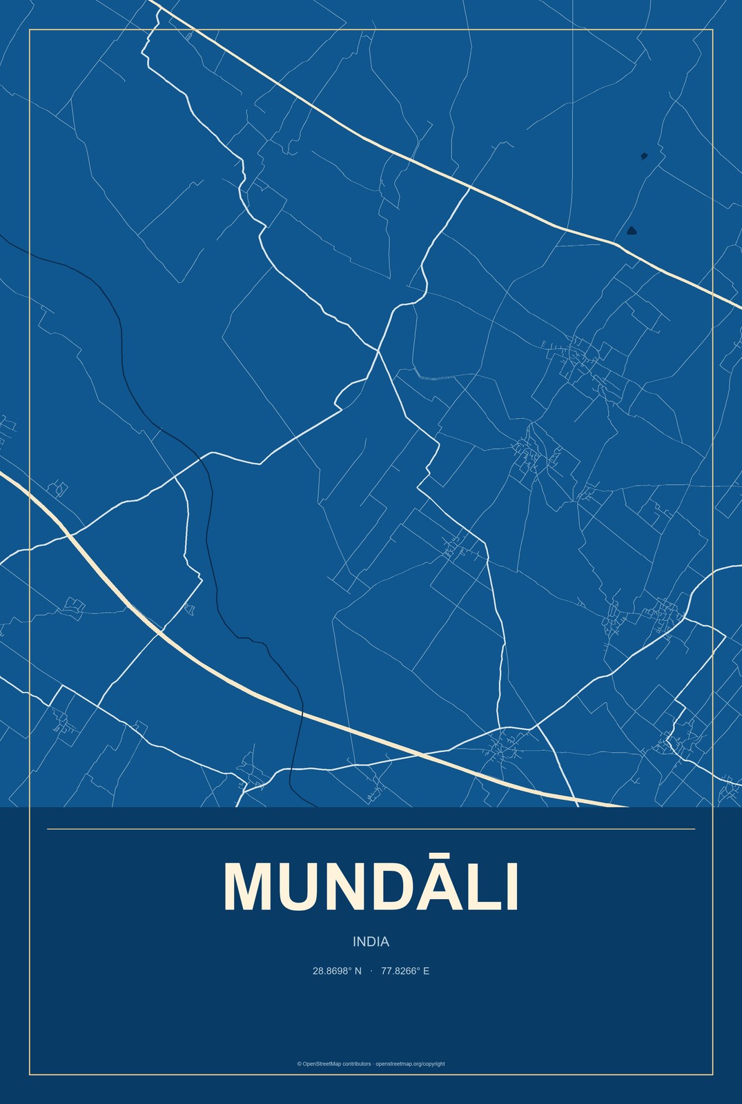 Mundāli, India City Map Aluminum Sign in Harbor Cobalt style