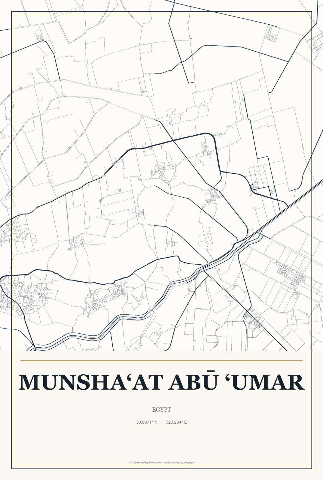 Munsha‘at Abū ‘Umar, Egypt City Map Aluminum Sign in Citrine Modern style