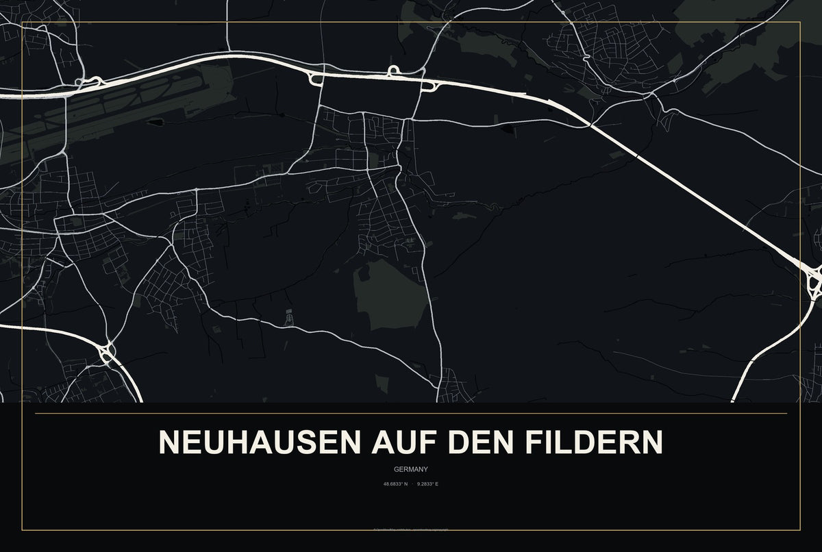Neuhausen auf den Fildern, Germany City Map Aluminum Sign in Metropolitan Noir style