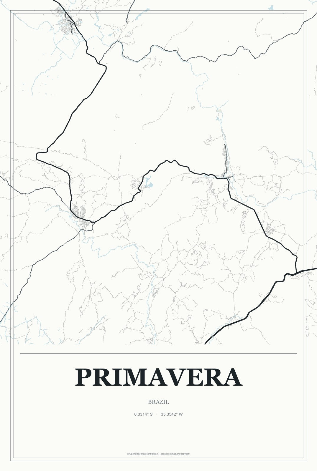 Primavera, Pará, Brazil City Map Aluminum Sign in Gallery Air style