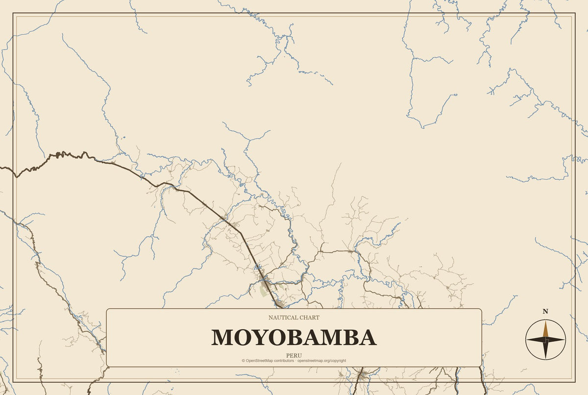 Moyobamba, Peru City Map Aluminum Sign in Heritage Nautical style