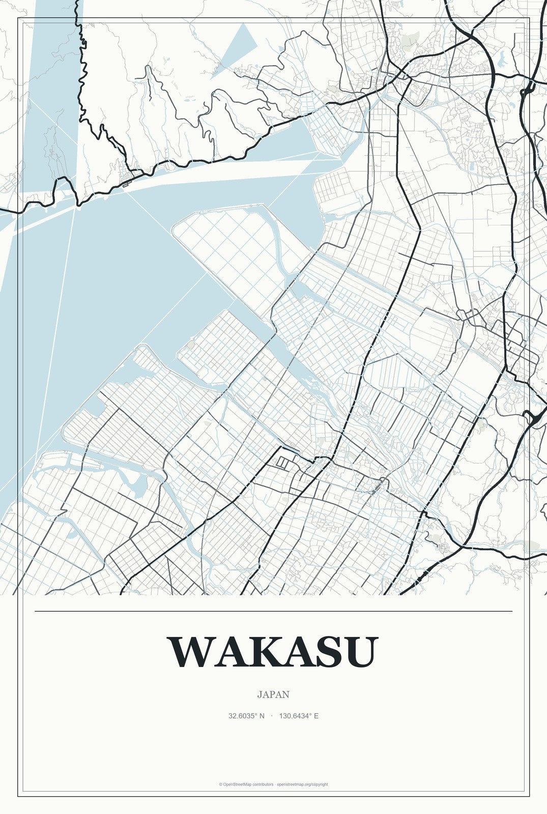 Wakasu, Japan City Map Aluminum Sign in Gallery Air style