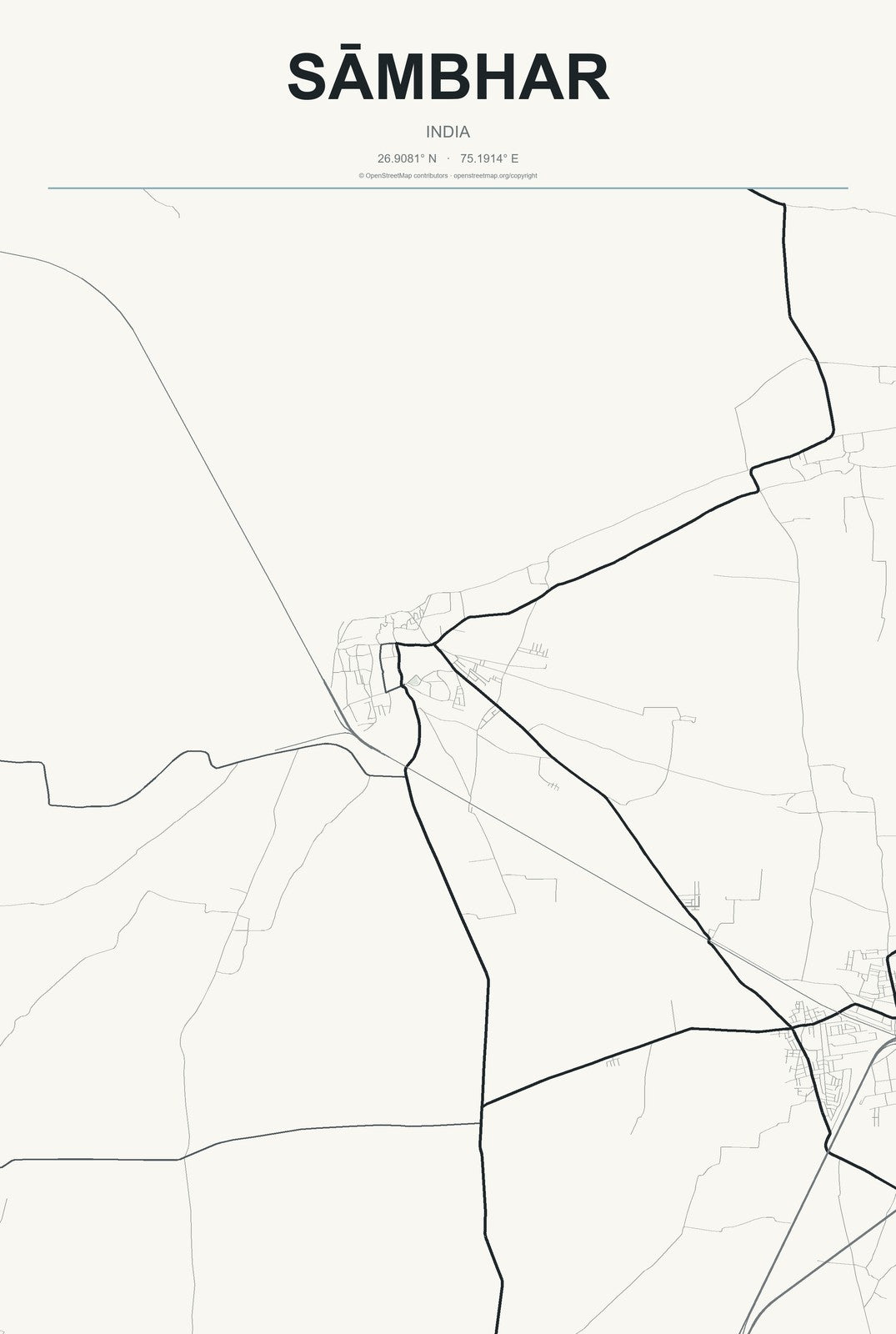 Sāmbhar, India City Map Aluminum Sign in Headline Atlas style