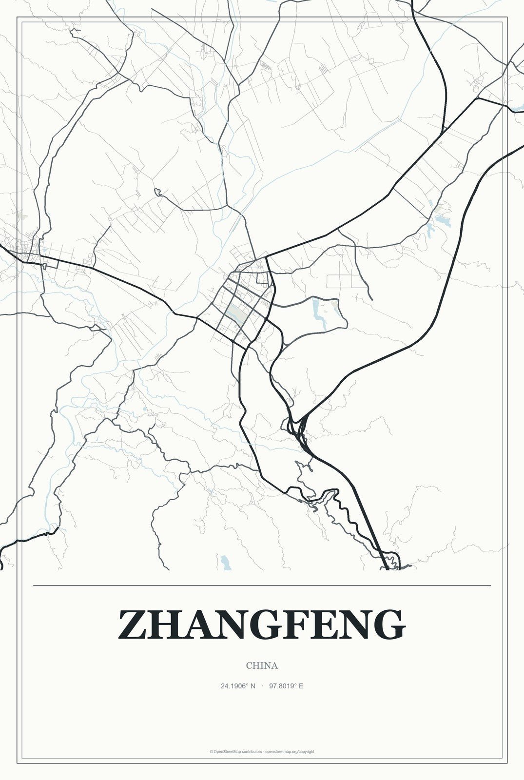 Zhangfeng, China City Map Aluminum Sign in Gallery Air style