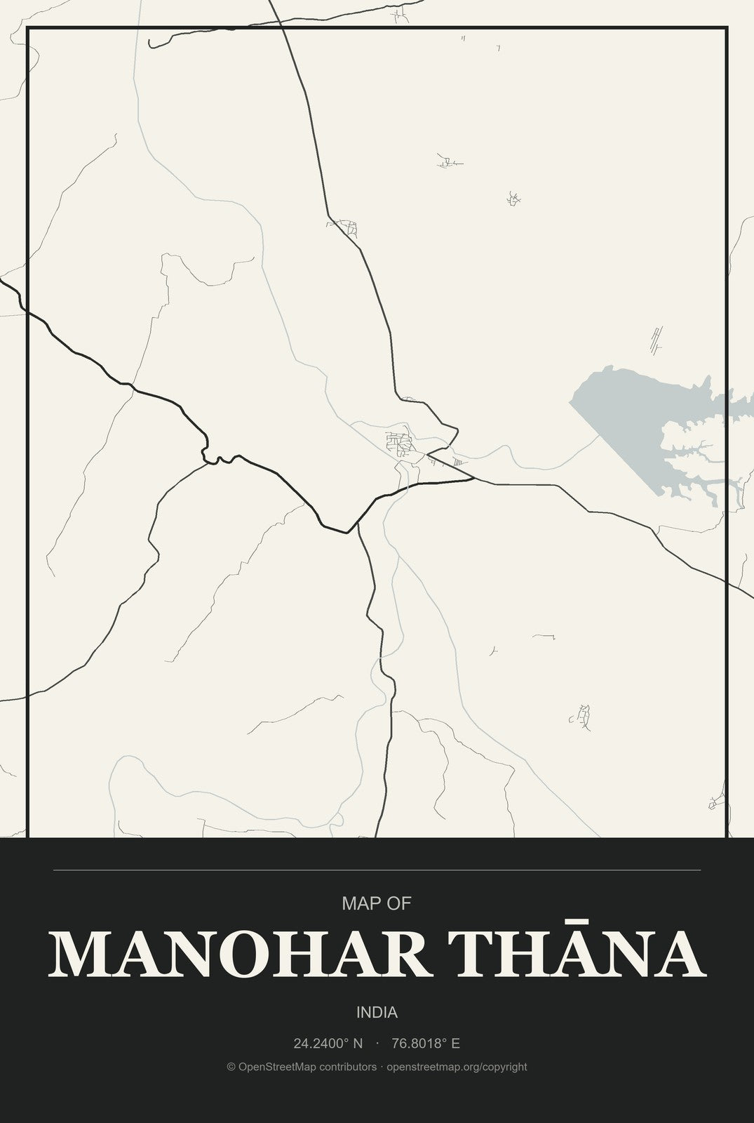 Manohar Thāna, India City Map Aluminum Sign in Museum Plaque style