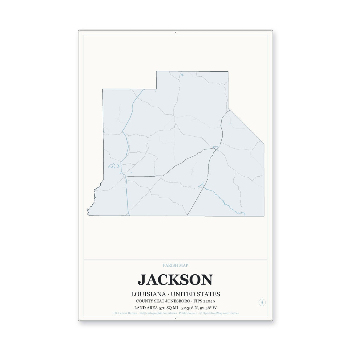 Jackson Parish, Louisiana Map Aluminum Sign in Gallery Air style