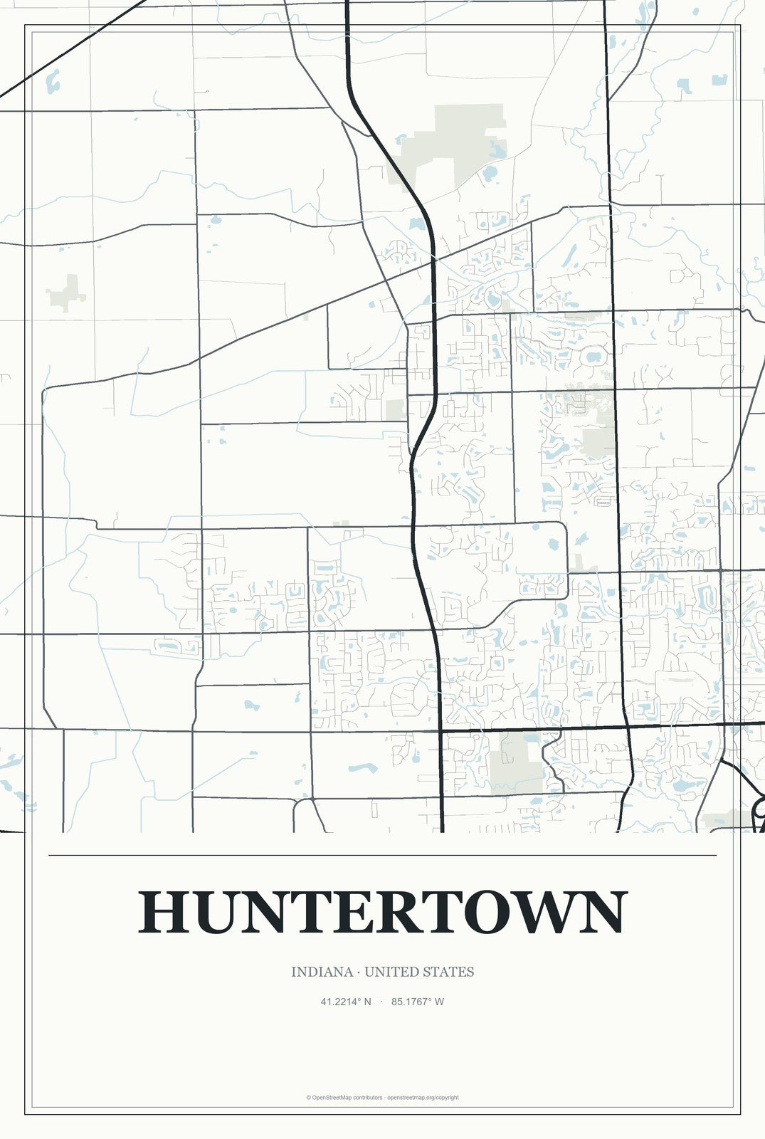 Huntertown, Indiana City Map Aluminum Sign in Gallery Air style