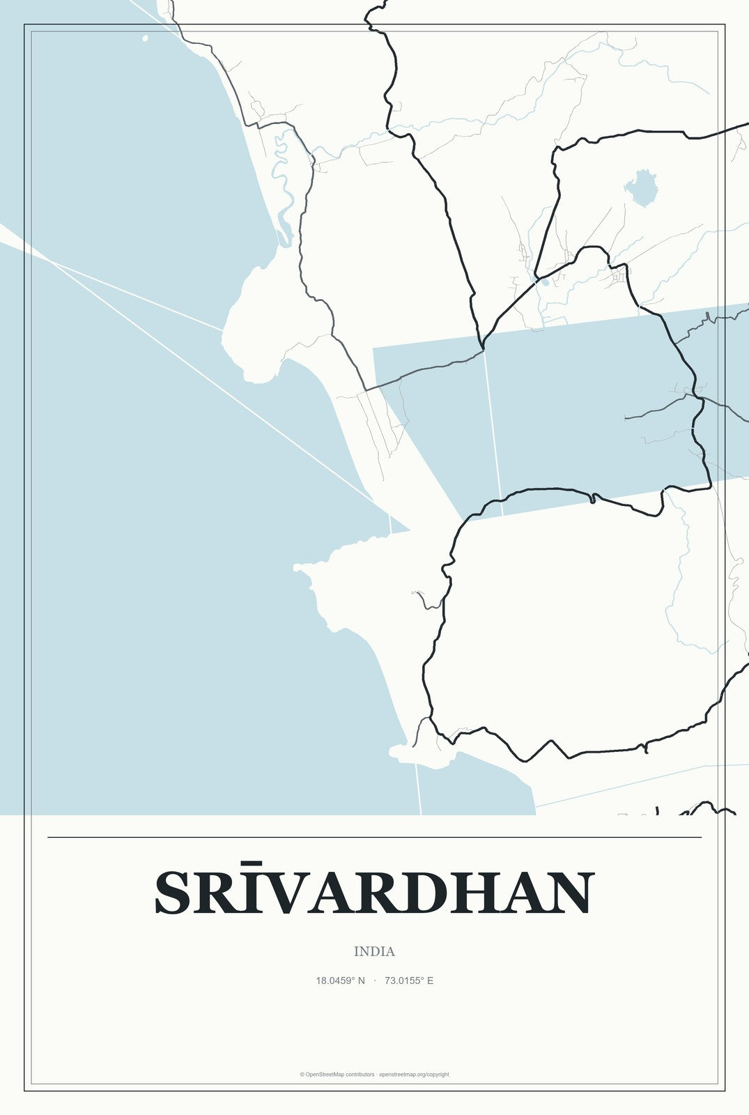 Srīvardhan, India City Map Aluminum Sign in Gallery Air style