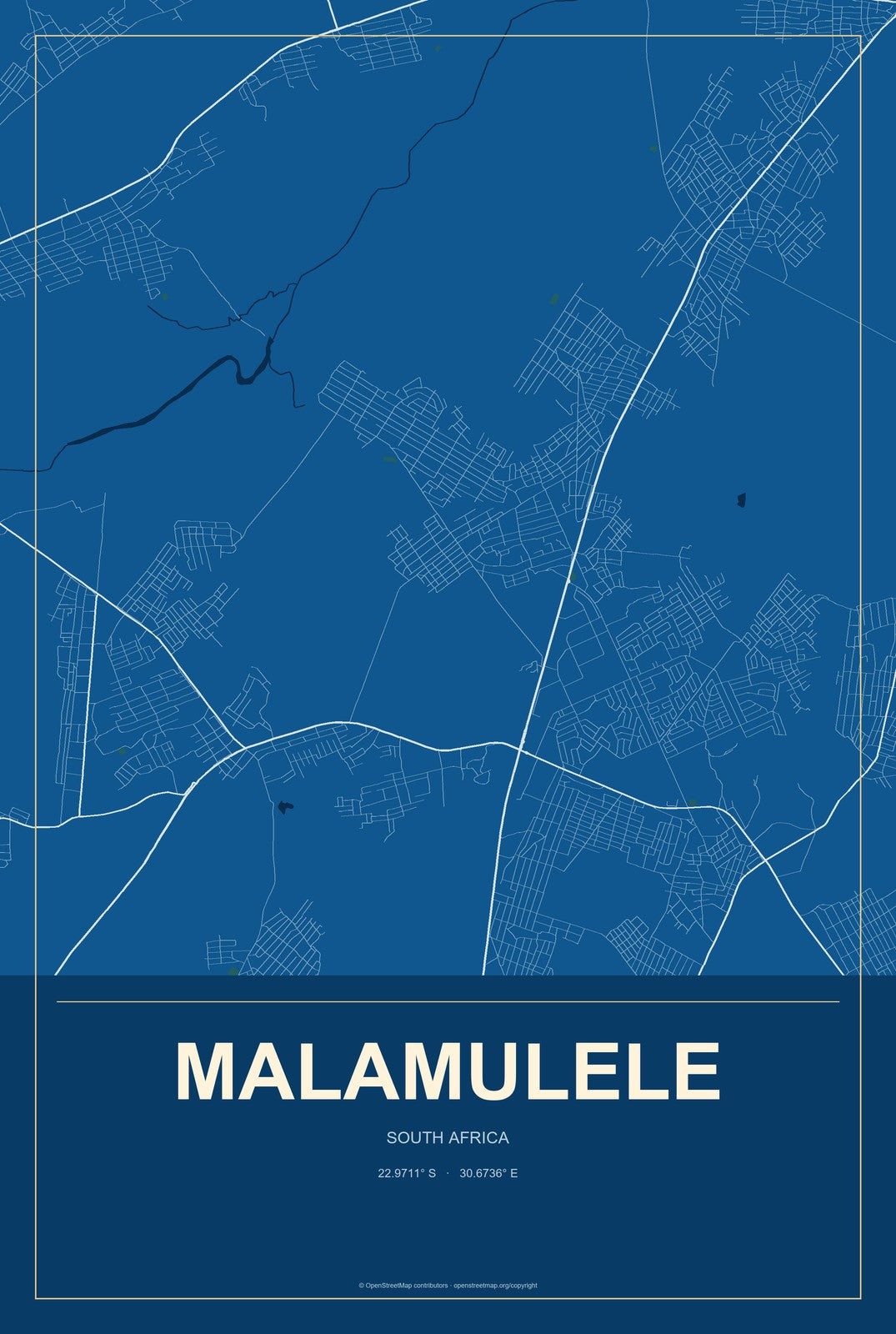 Malamulele, South Africa City Map Aluminum Sign in Harbor Cobalt style