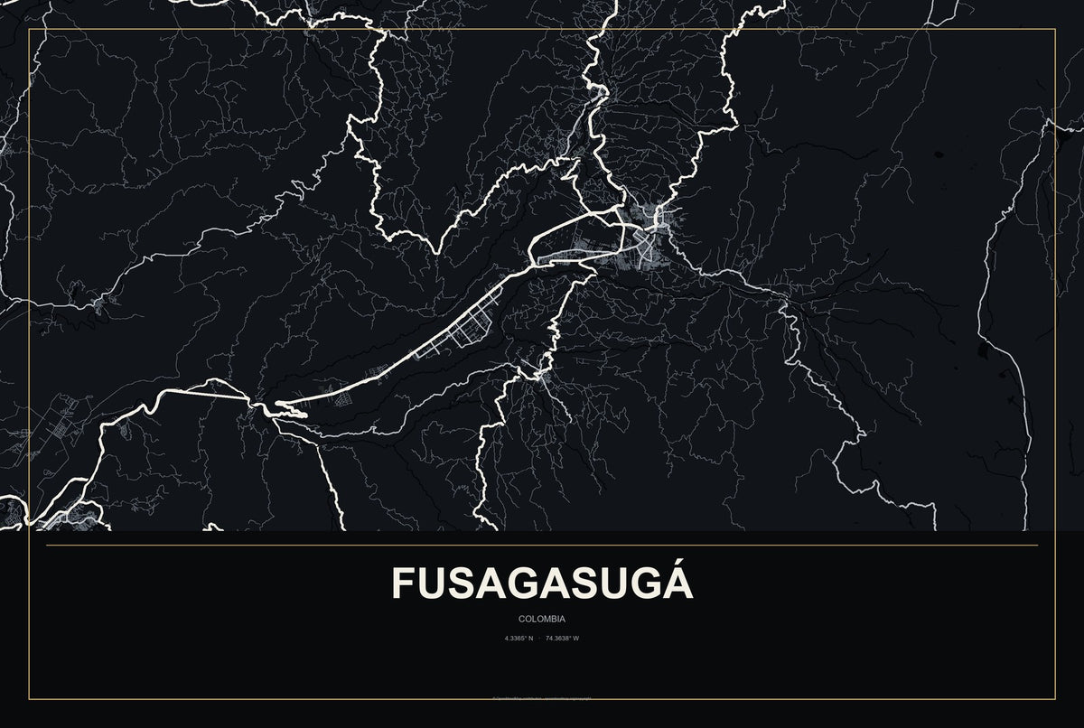 Fusagasugá, Colombia City Map Aluminum Sign in Metropolitan Noir style