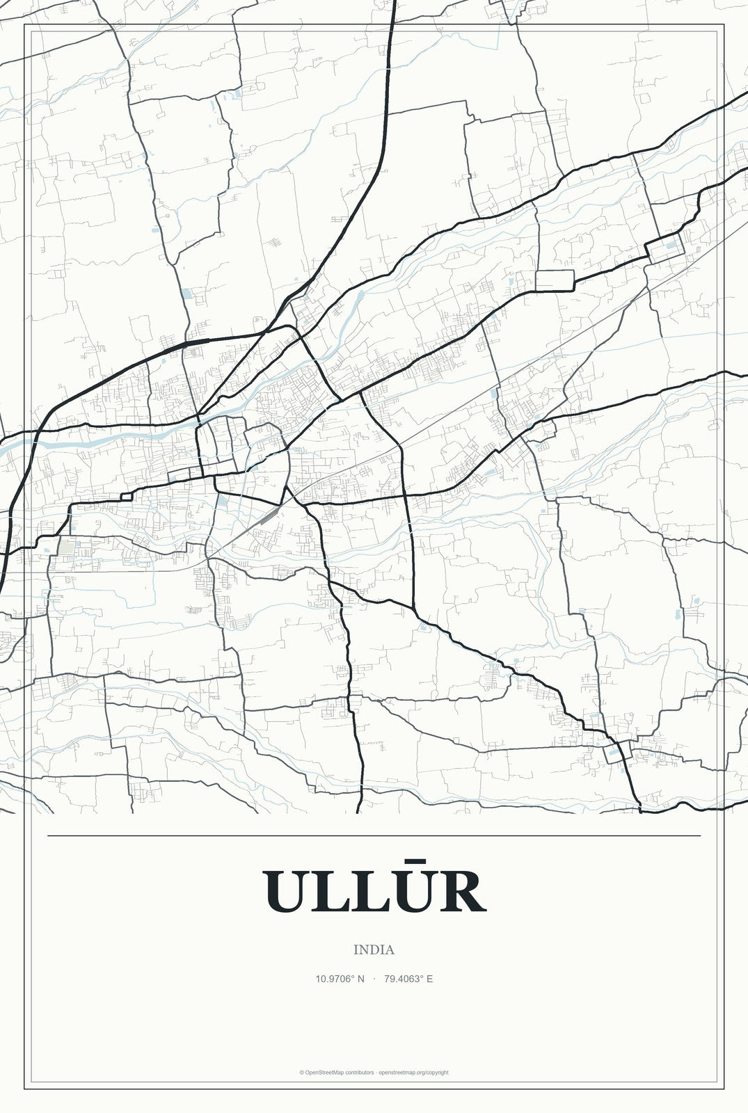 Ullūr, India City Map Aluminum Sign in Gallery Air style