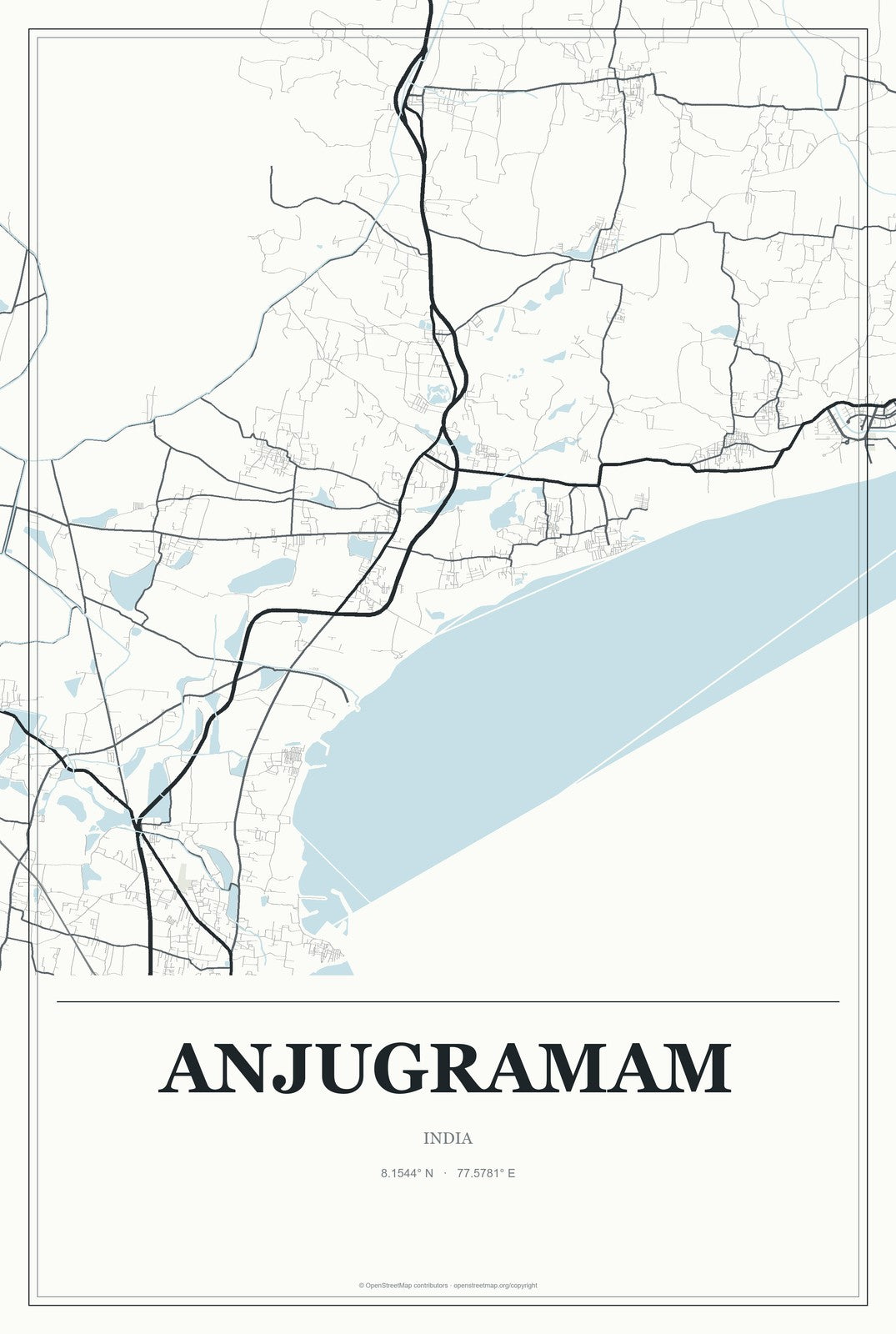 Anjugramam, India City Map Aluminum Sign in Gallery Air style