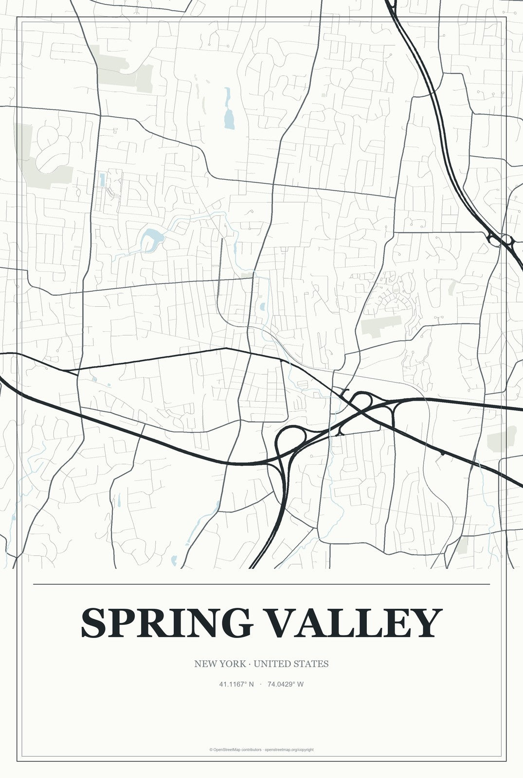 Spring Valley, New York City Map Aluminum Sign in Gallery Air style