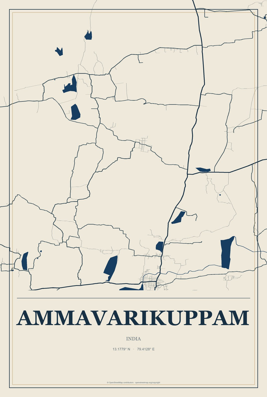 Ammavarikuppam, India City Map Aluminum Sign in Coastal Cutout style