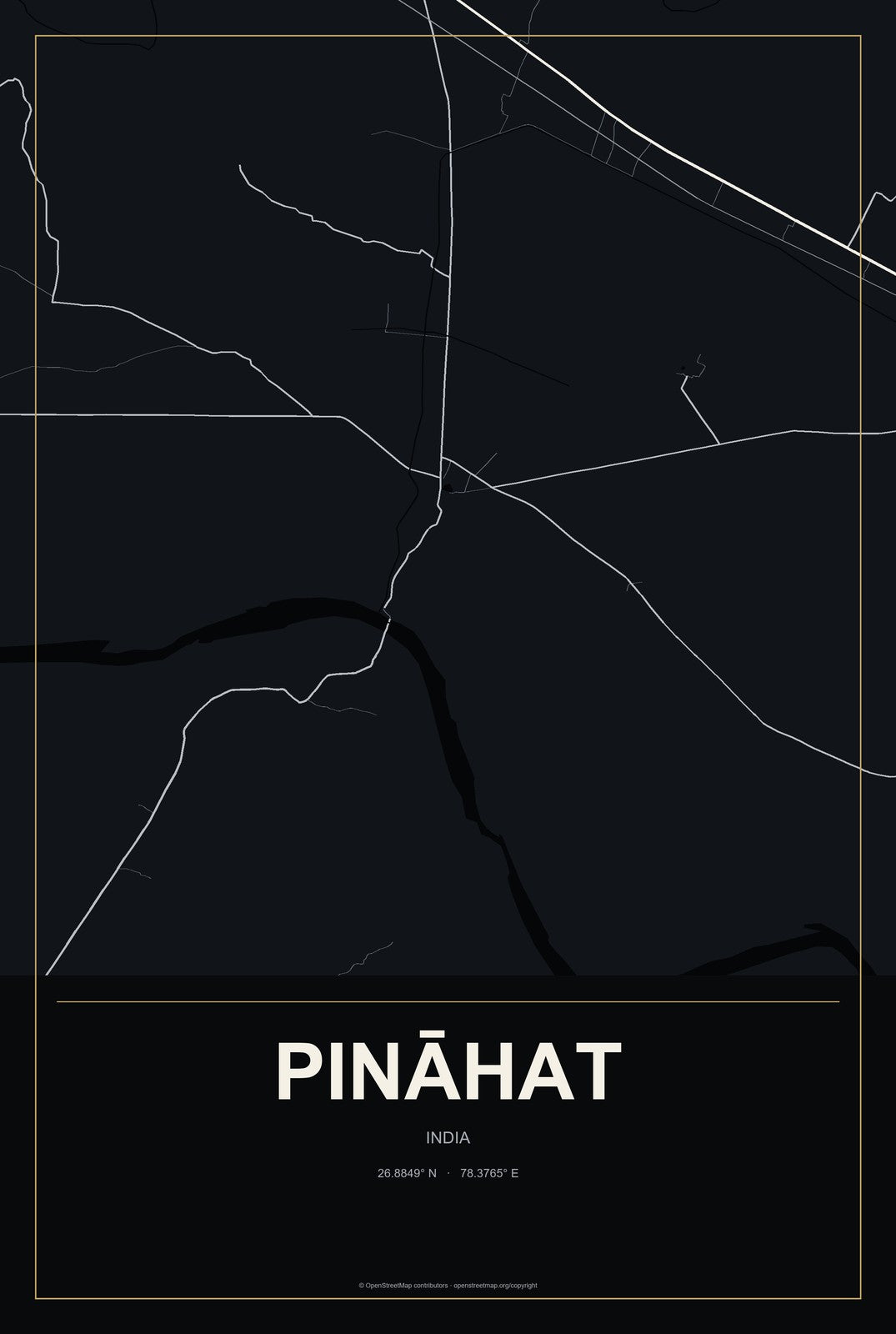 Pināhat, India City Map Aluminum Sign in Metropolitan Noir style