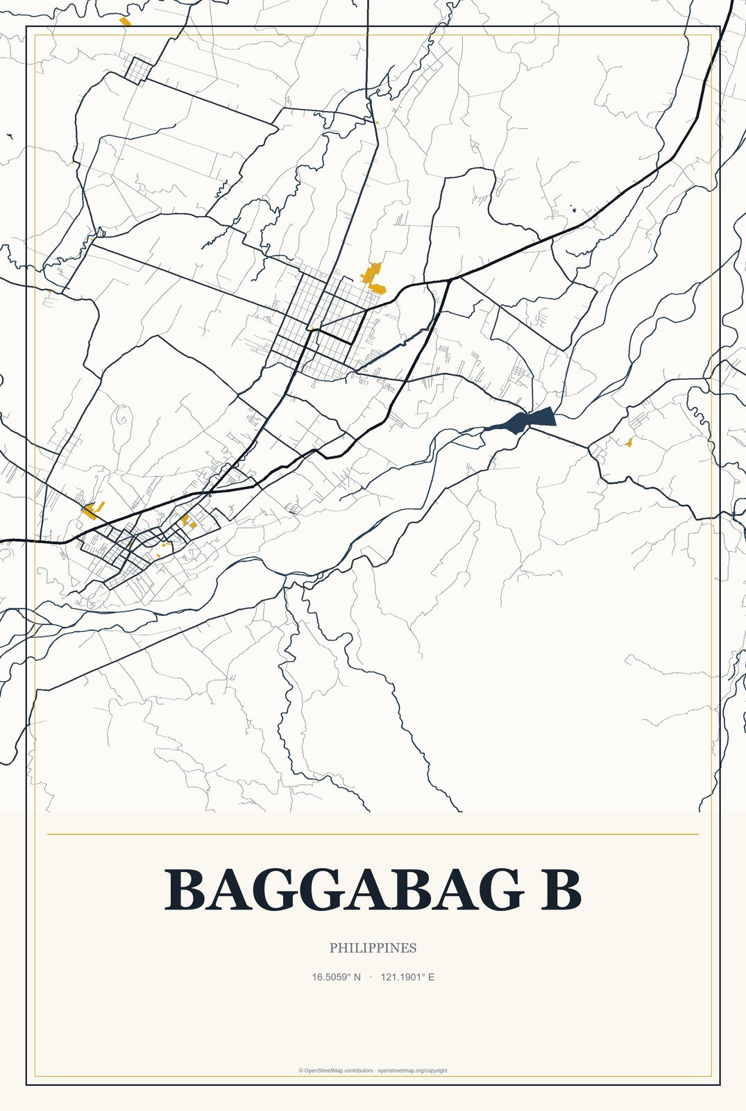 Baggabag B, Philippines City Map Aluminum Sign in Citrine Modern style