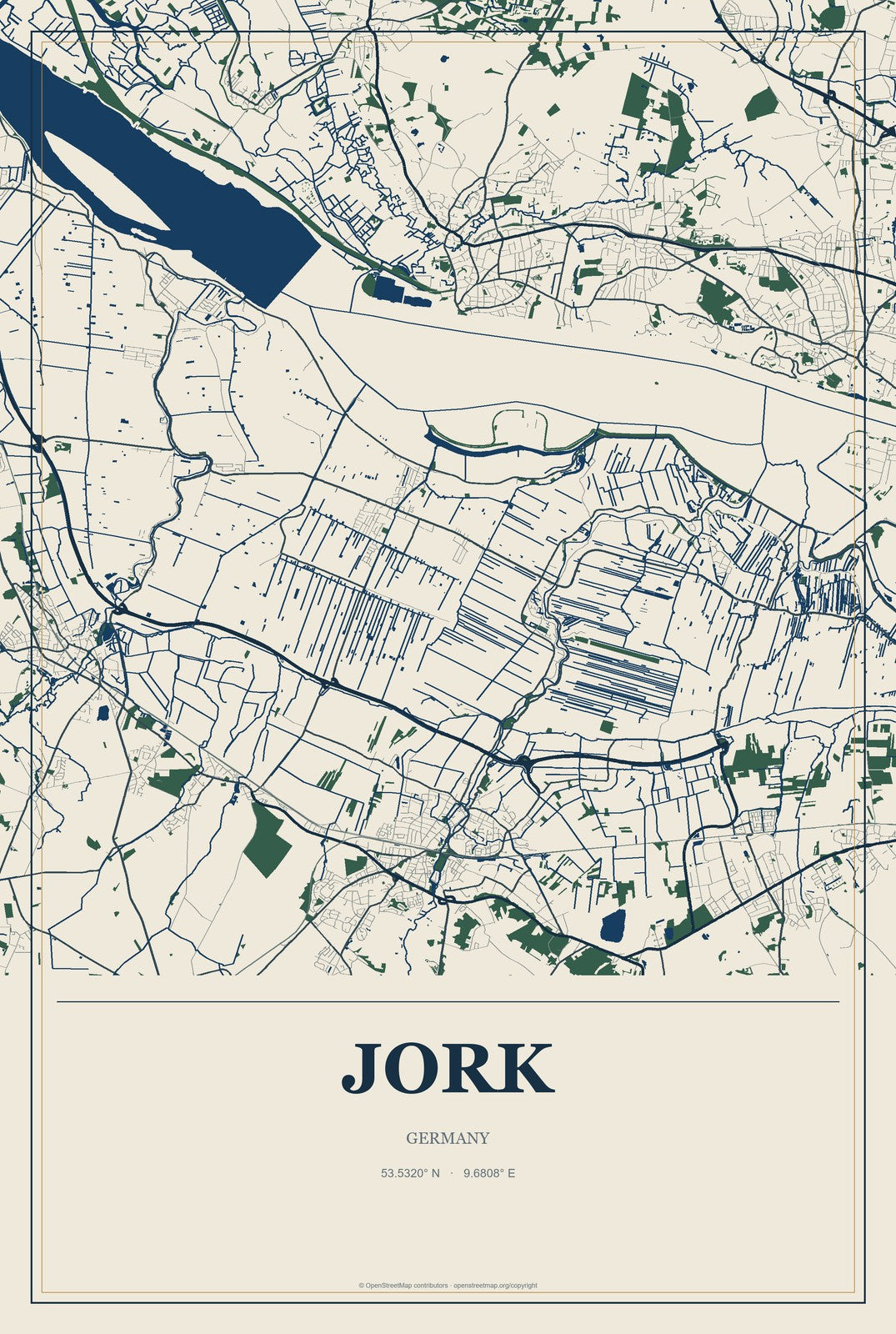 Jork, Germany City Map Aluminum Sign in Coastal Cutout style