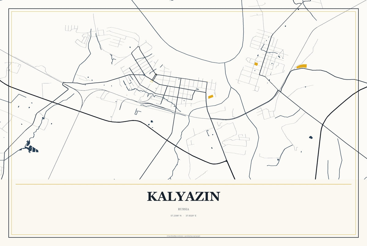 Kalyazin, Russia City Map Aluminum Sign in Citrine Modern style