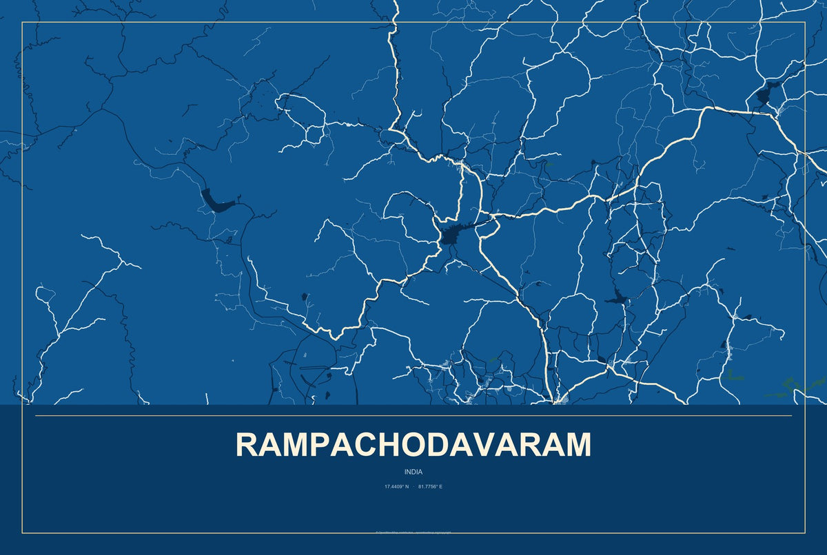 Rampachodavaram, India City Map Aluminum Sign in Harbor Cobalt style
