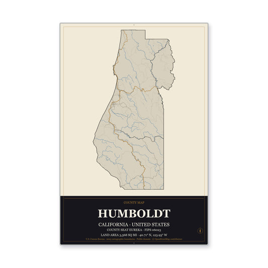 Humboldt County, California Map Aluminum Sign in Museum Plaque style