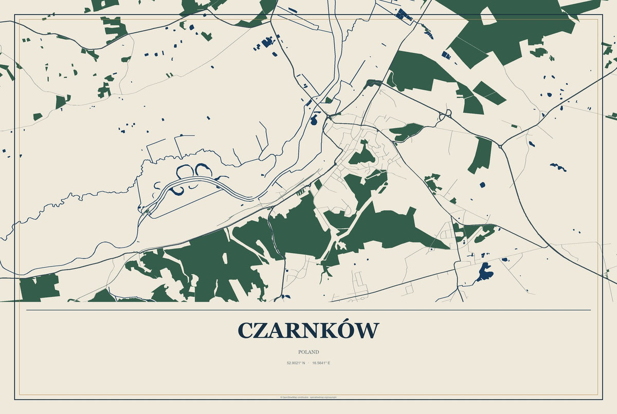 Czarnków, Poland City Map Aluminum Sign in Coastal Cutout style