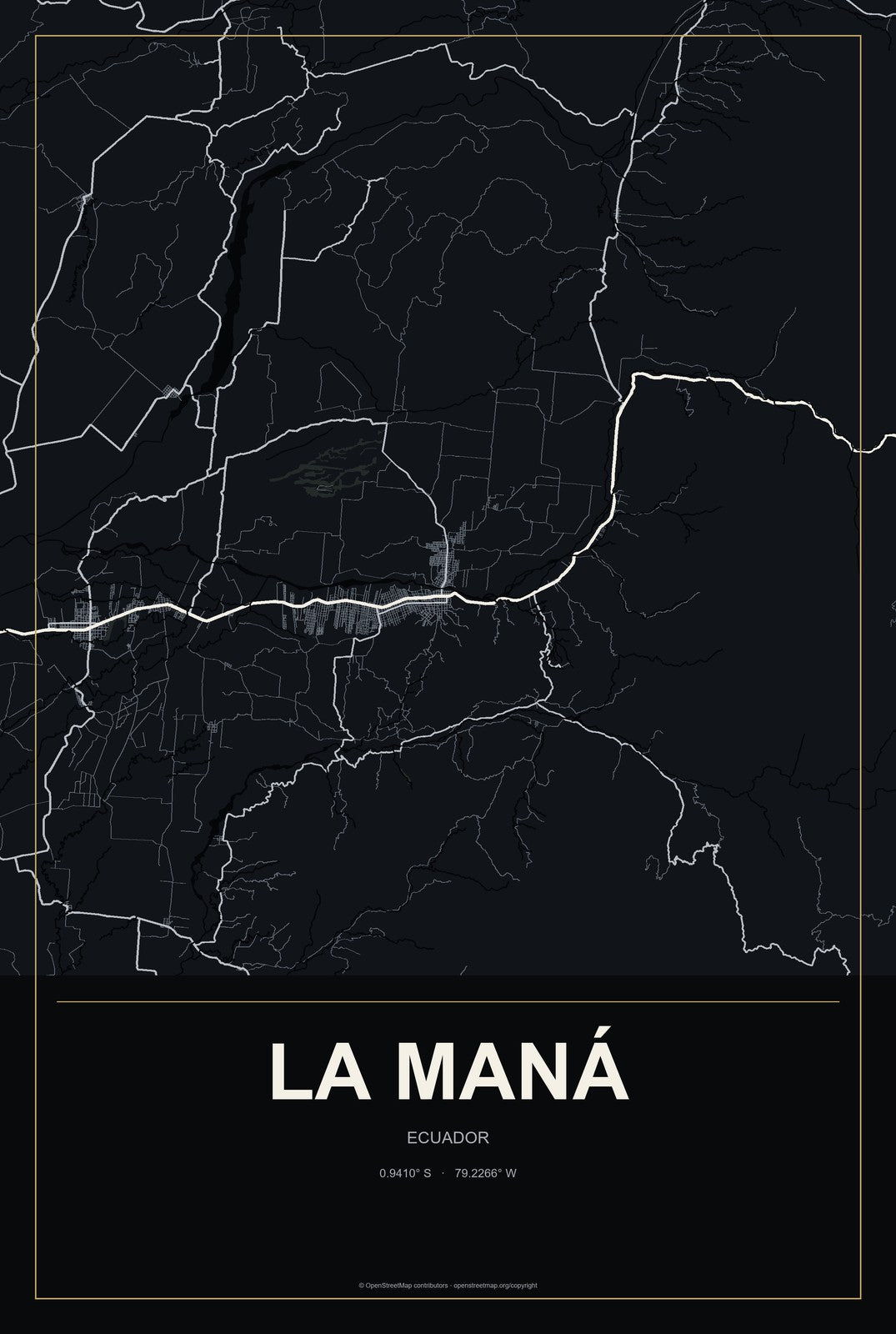 La Maná, Ecuador City Map Aluminum Sign in Metropolitan Noir style