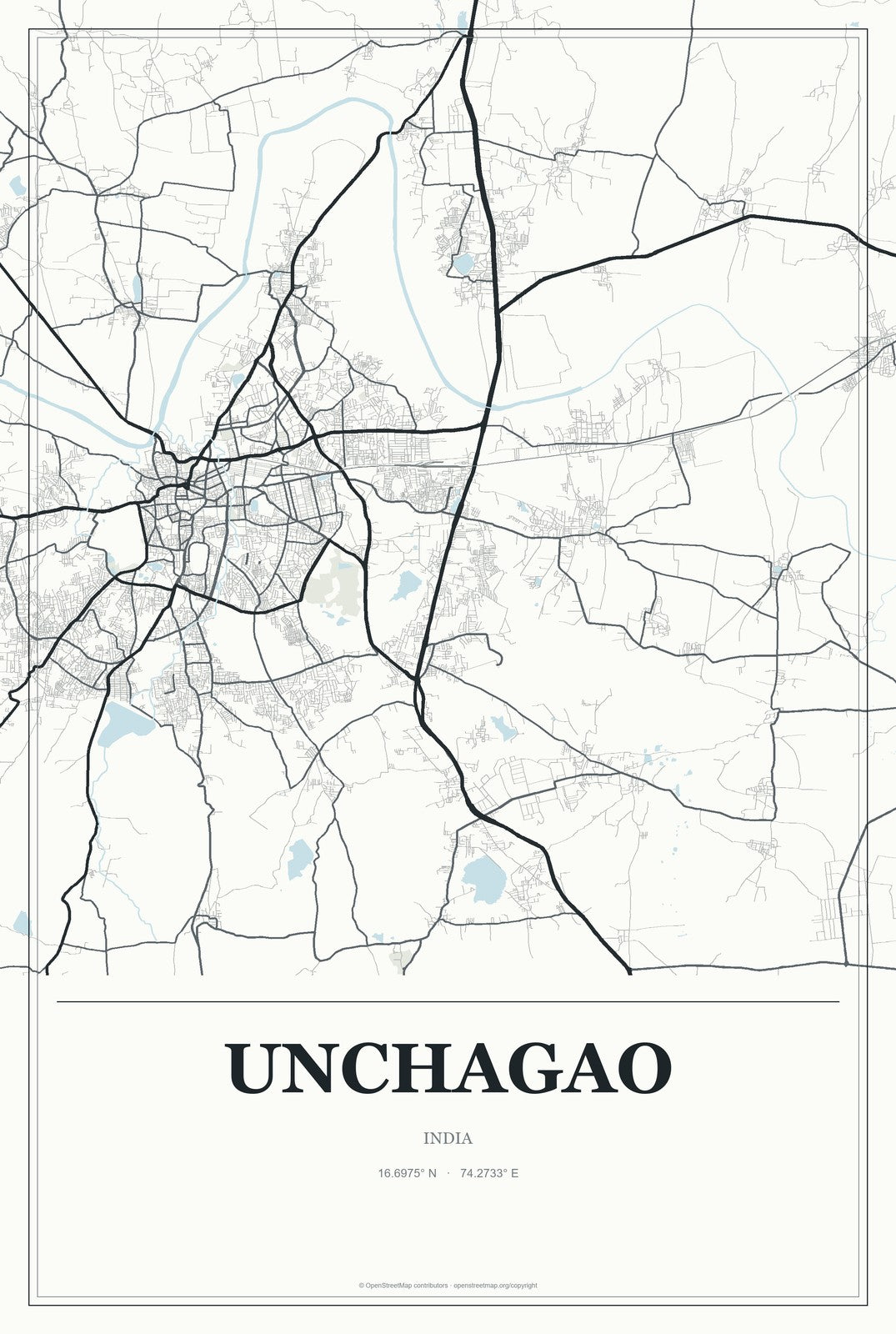 Unchagao, India City Map Aluminum Sign in Gallery Air style