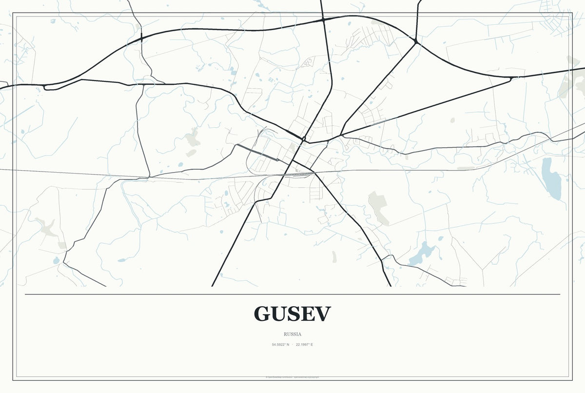 Gusev, Russia City Map Aluminum Sign in Gallery Air style