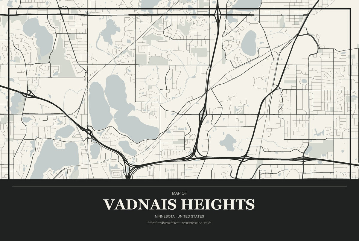 Vadnais Heights, Minnesota City Map Aluminum Sign in Museum Plaque style
