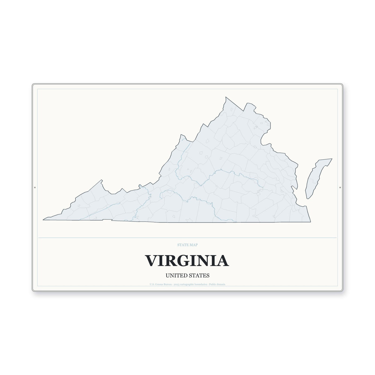 Virginia state map aluminum sign in Gallery Air style