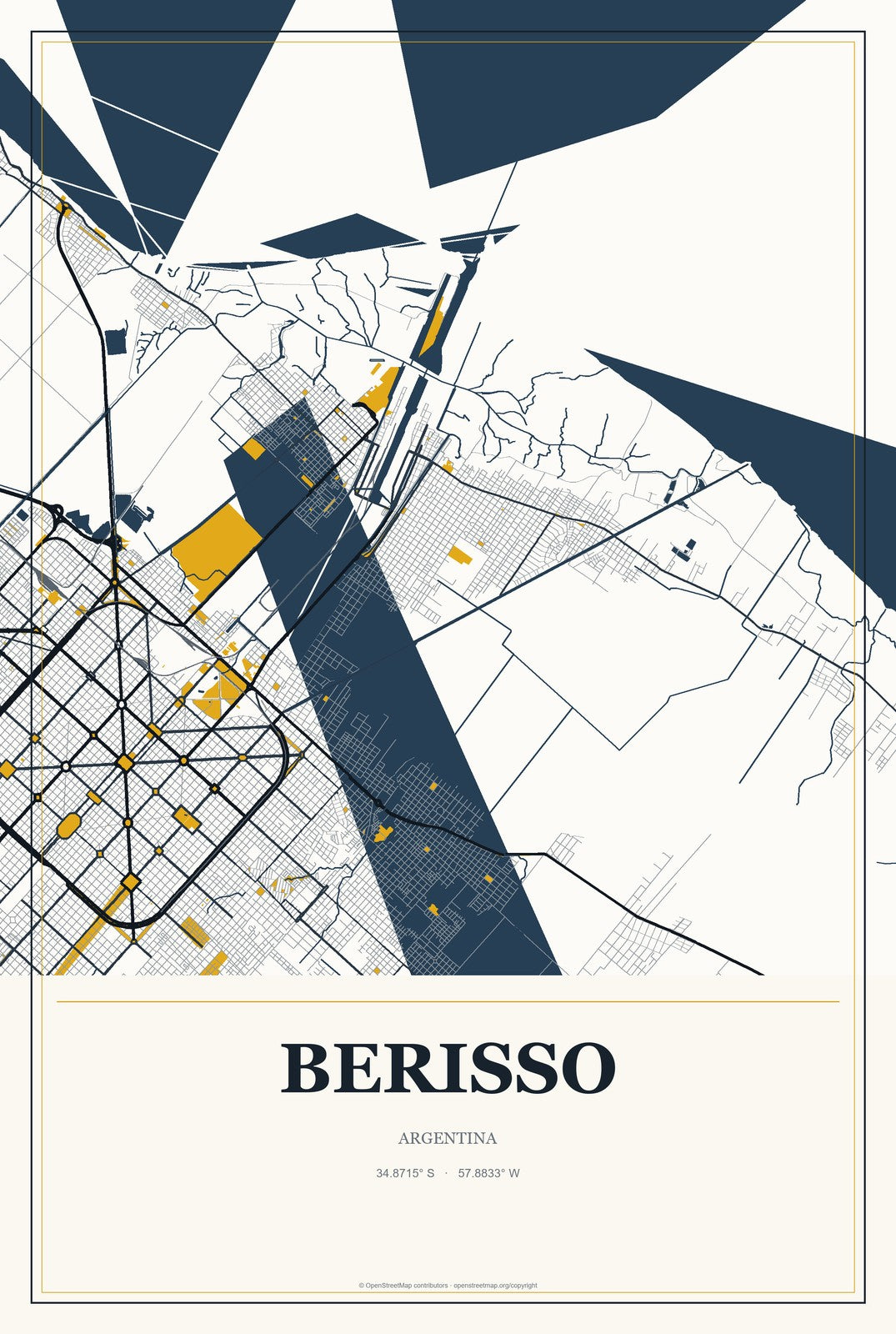 Berisso, Argentina City Map Aluminum Sign in Citrine Modern style